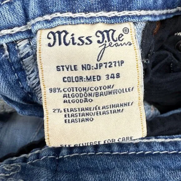Miss Me Jeans Women's 24 (0) Light Blue Signature Cuffed Capri Embellished Bling