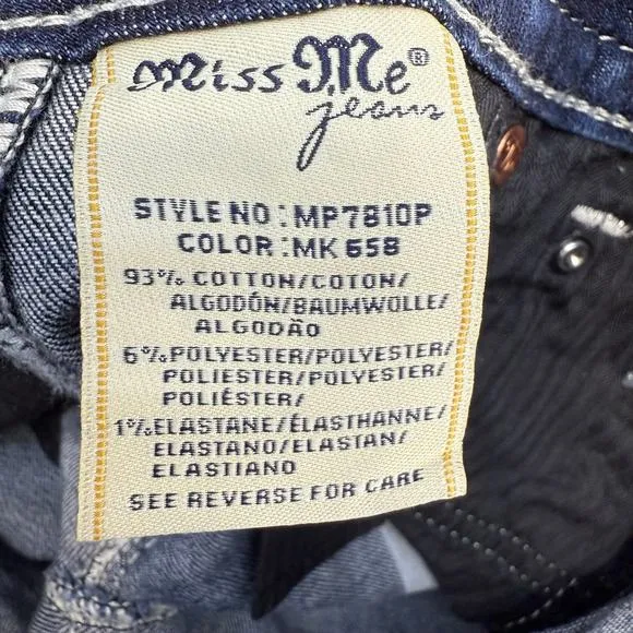Miss Me Jeans Women's 25 Blue Mid Rise Capri Fleur de Lis Embellished Pockets