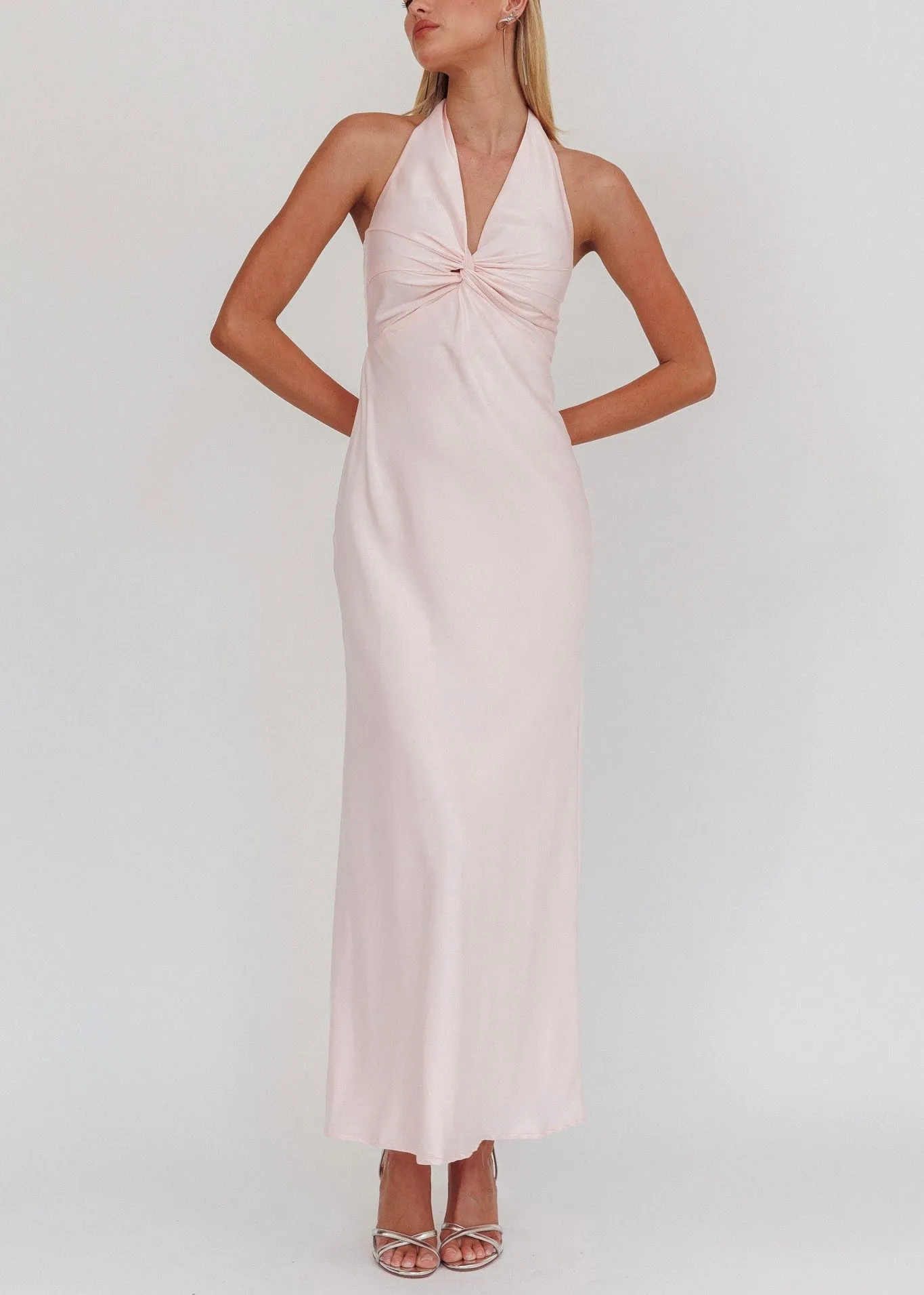 Mon Cherie Pink Halter Neck Maxi Dress