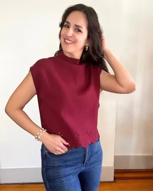 Mona Sleeveless Sweater Top | Garnet