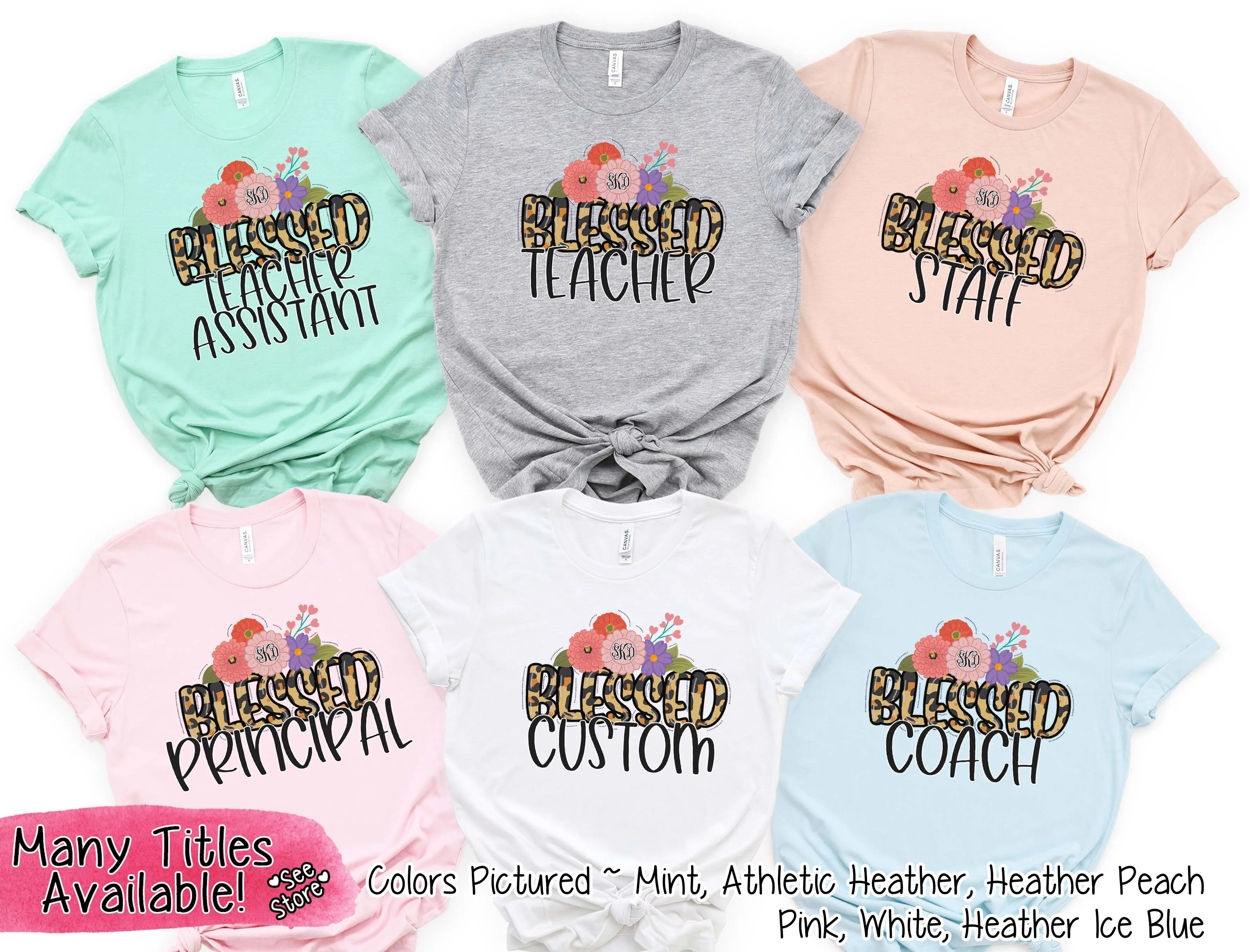 Monogram Blessed Leopard Teacher Tee