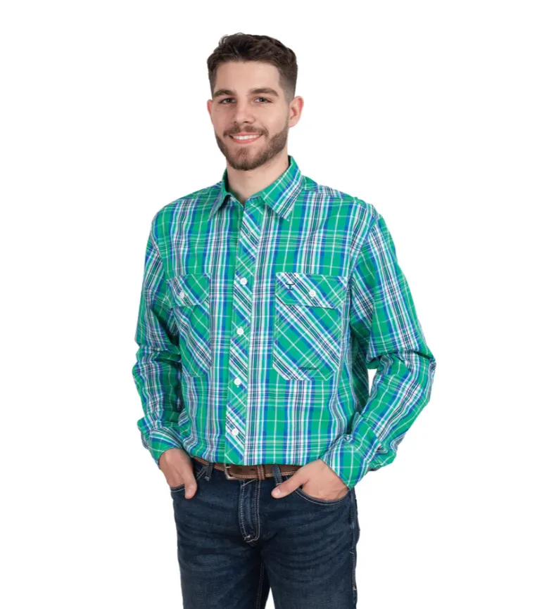 MWLS2495 Just Country Austin Long Sleeve Full Button Solid Work shirt - Ivy Green Plaid