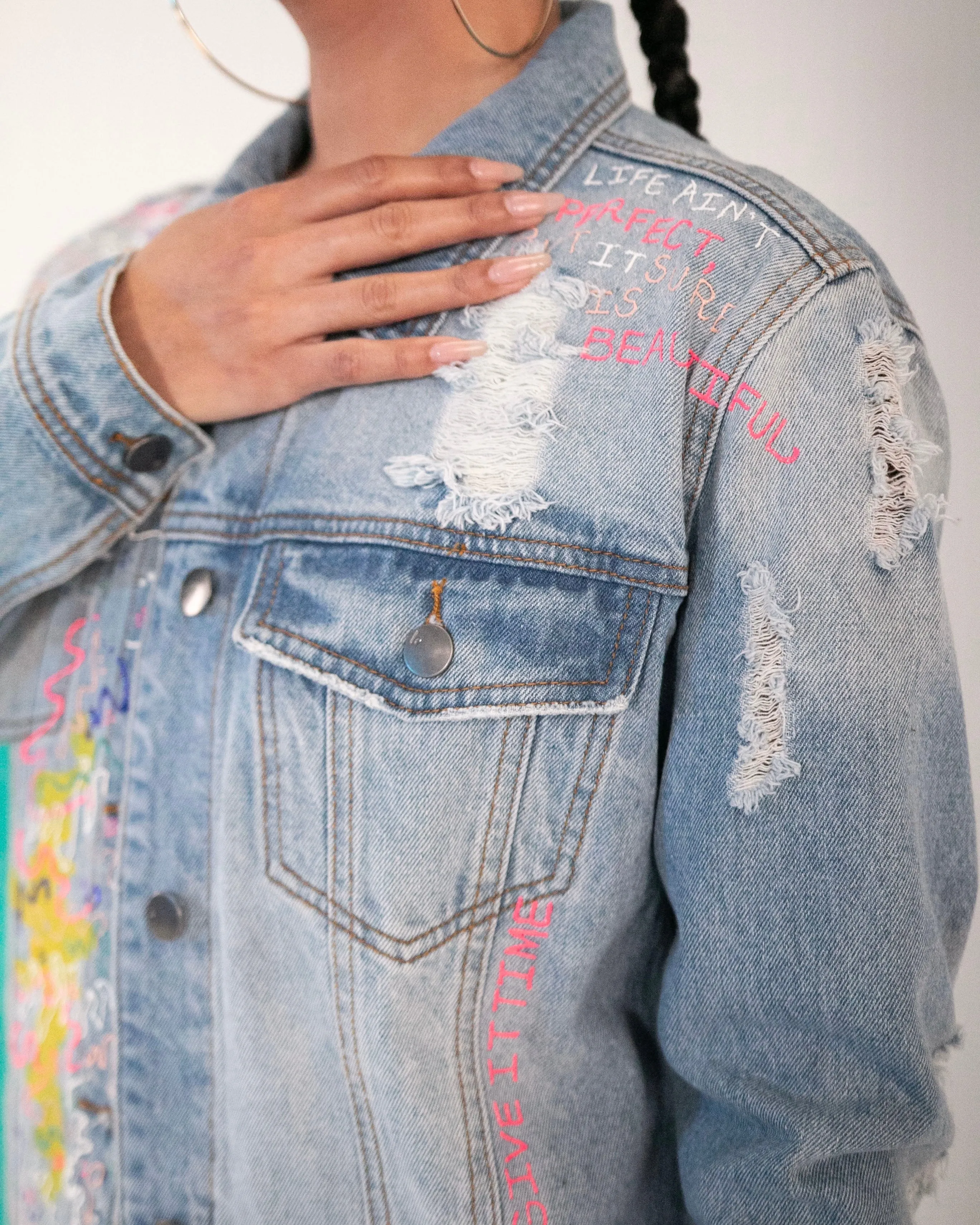 ‘My Thoughts’ Jacket - Hand Painted by Reverie (Size Small)