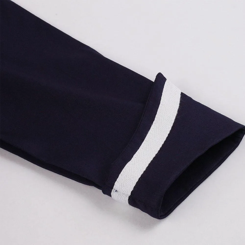 Navy 1950s V Neck Vintage Swing Dress With Belt