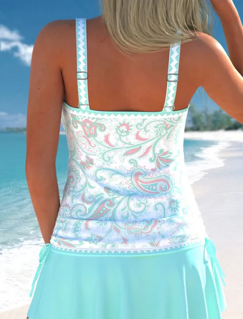 NEW MODLILY® Drawstring Paisley Print Cyan Tankini Set, Sz XL, Retails $91
