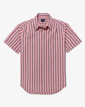 NOAH SHORT SLEEVE STUDIO SHIRT IN PINK/BLACK STRIPE