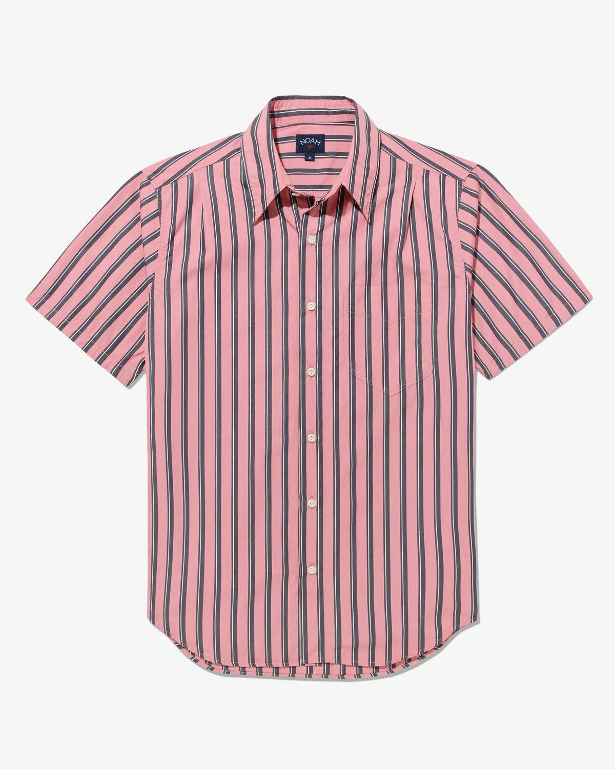 NOAH SHORT SLEEVE STUDIO SHIRT IN PINK/BLACK STRIPE