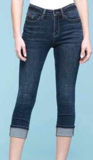 Non-distressed cuffed capri