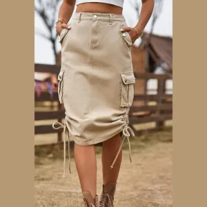 'Paige' Drawstring Denim Cargo Skirt