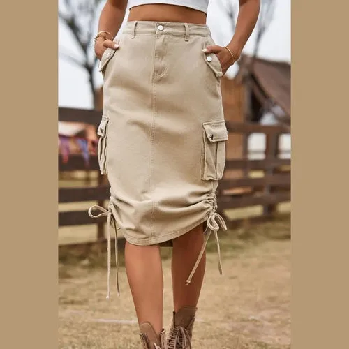 'Paige' Drawstring Denim Cargo Skirt