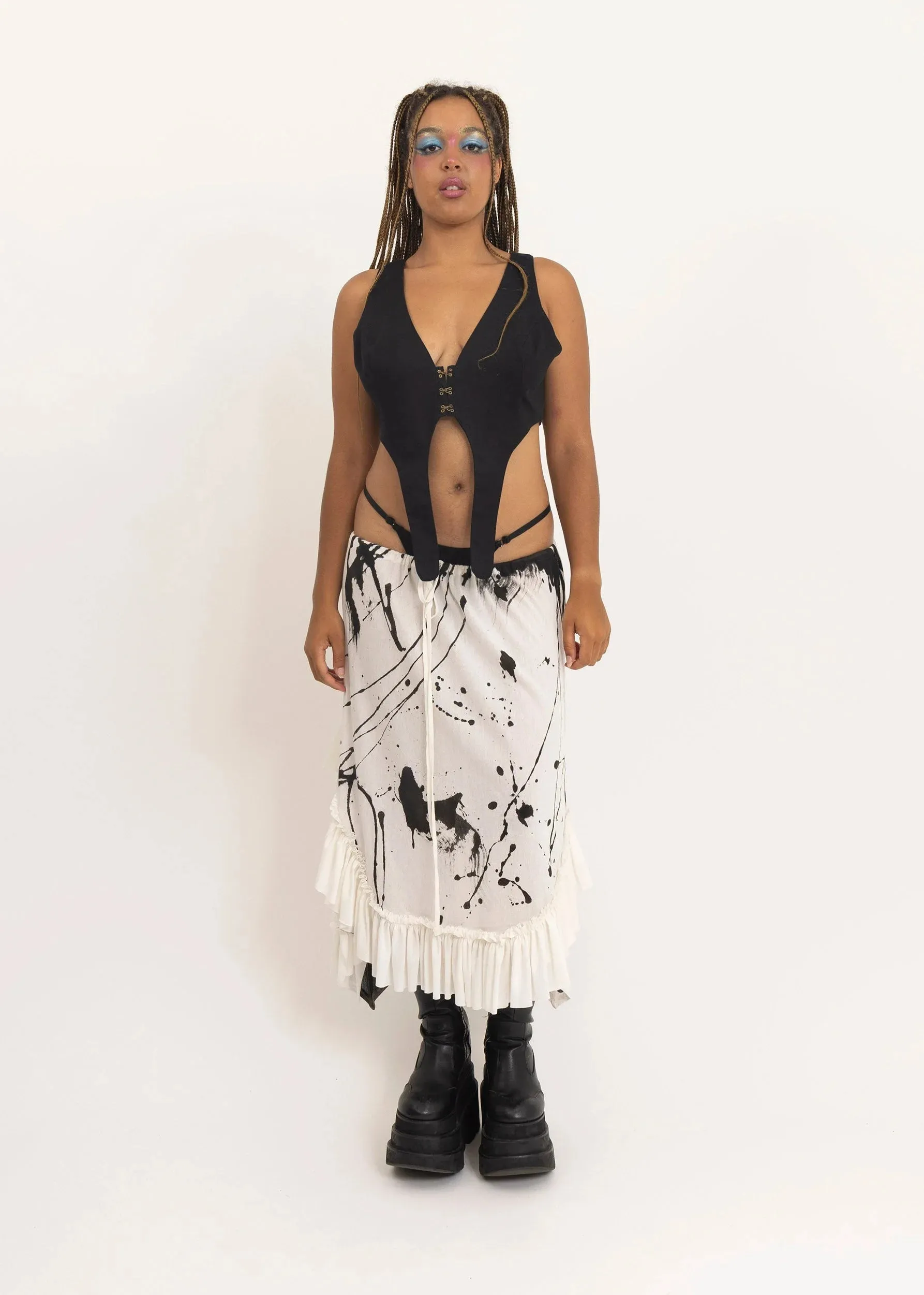 Paint Splatter Mesh drawstring skirt