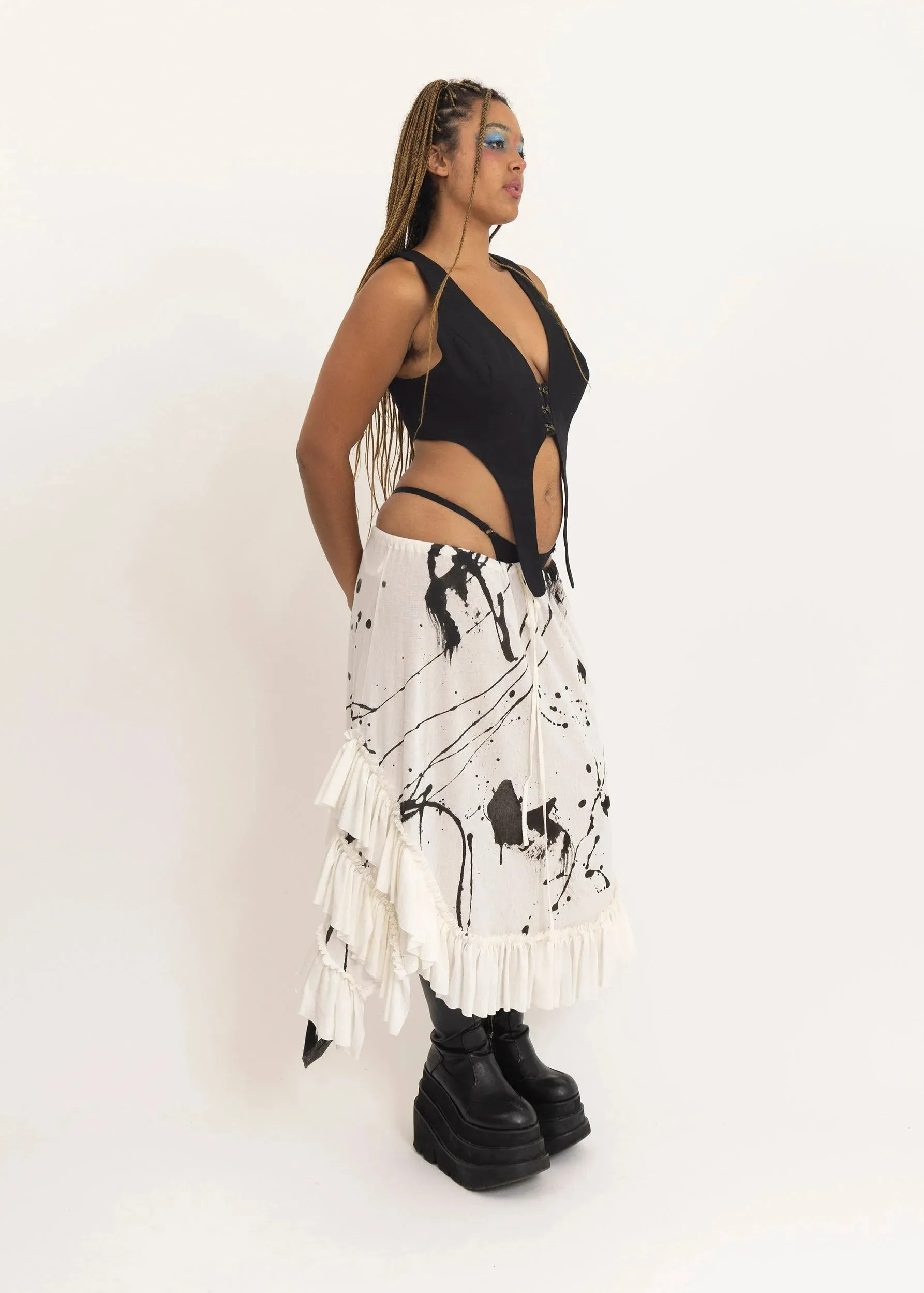 Paint Splatter Mesh drawstring skirt