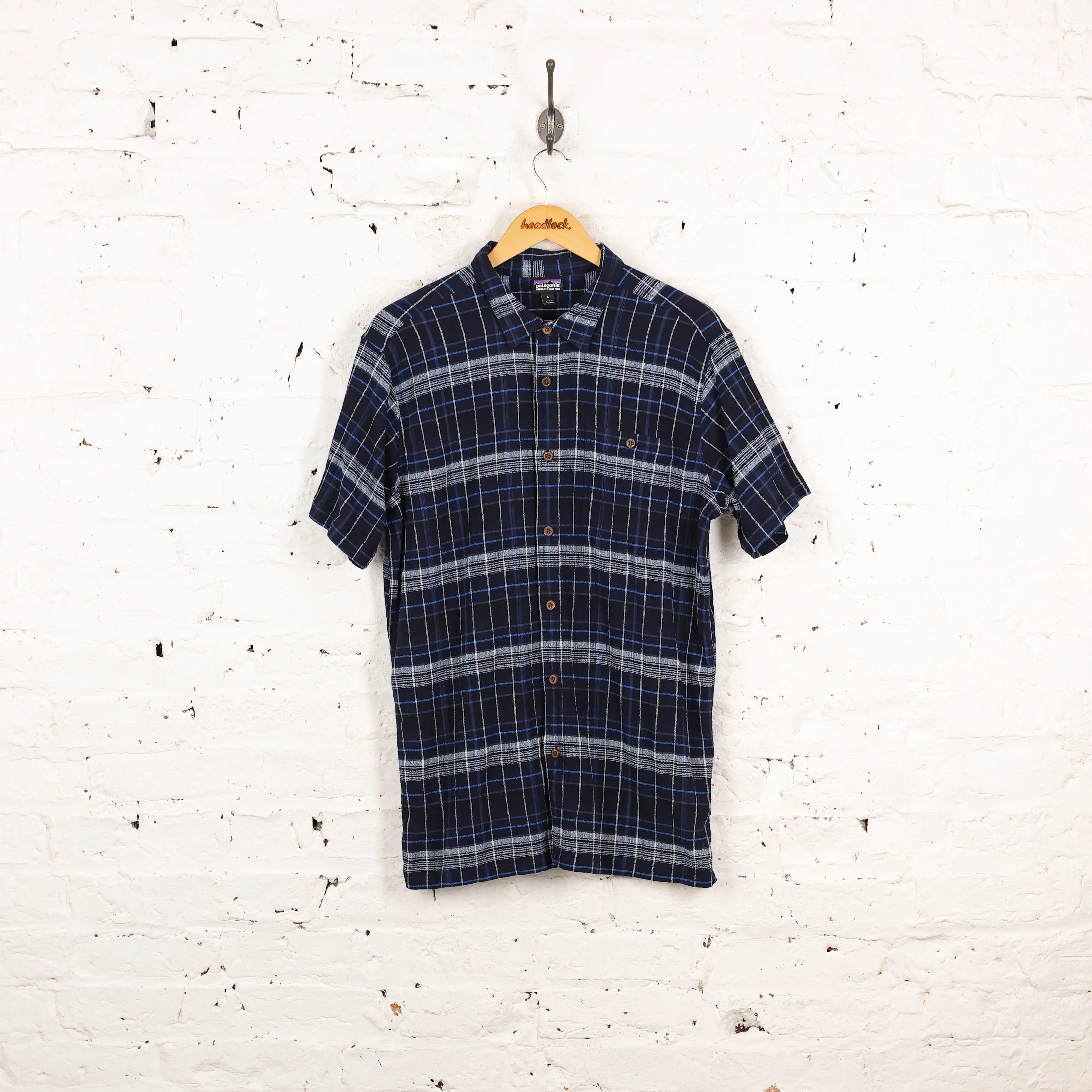 Patagonia Check Short Sleeve Cotton Shirt - Blue - L