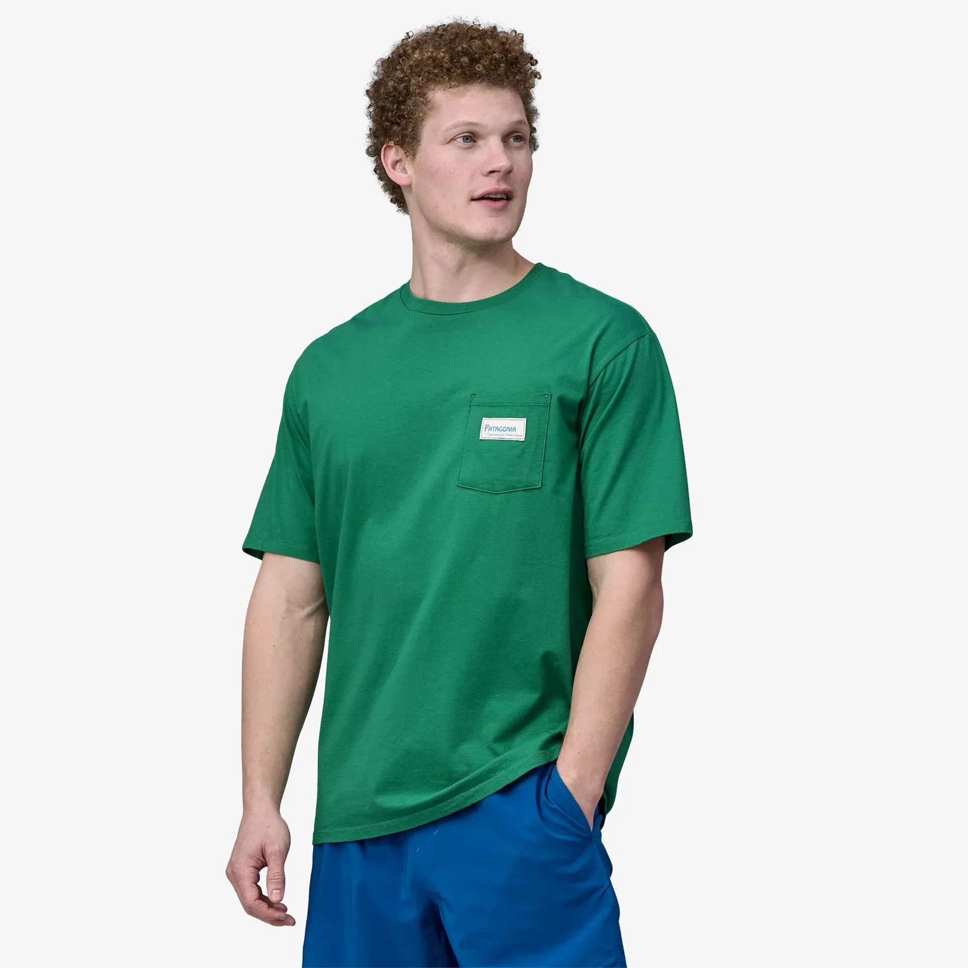 Patagonia Mens Water People Organic Pocket SS Tee - Water People Banner:Gather Green