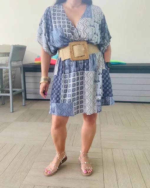 Patchwork Print Pocket Mini Dress