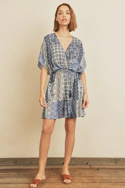 Patchwork Print Pocket Mini Dress