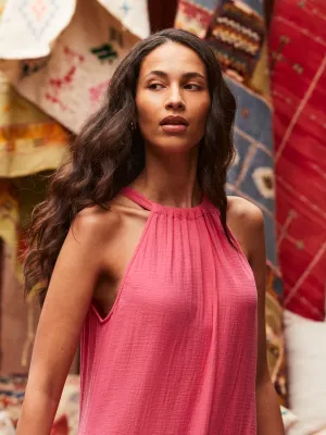 Petite Pink Broderie Hem Cheesecloth Maxi Dress