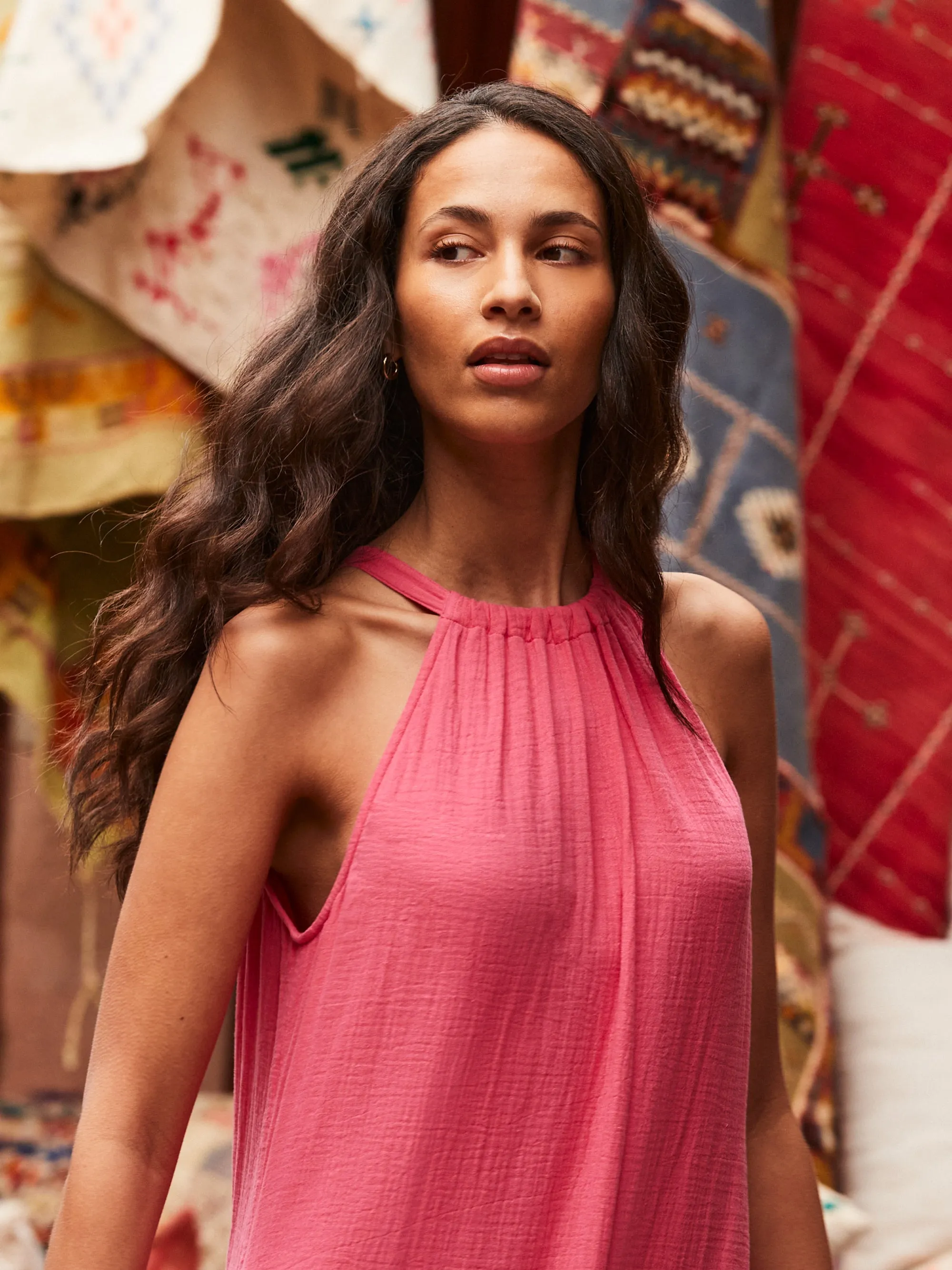 Petite Pink Broderie Hem Cheesecloth Maxi Dress