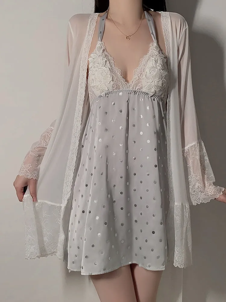 Polka Dot Lace Halter Sexy Nightwear