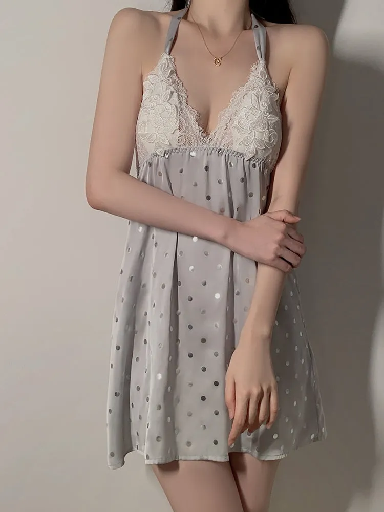 Polka Dot Lace Halter Sexy Nightwear