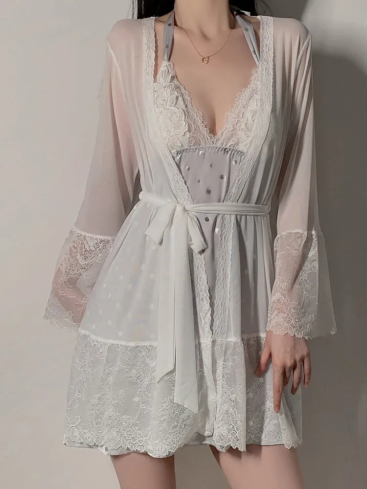 Polka Dot Lace Halter Sexy Nightwear