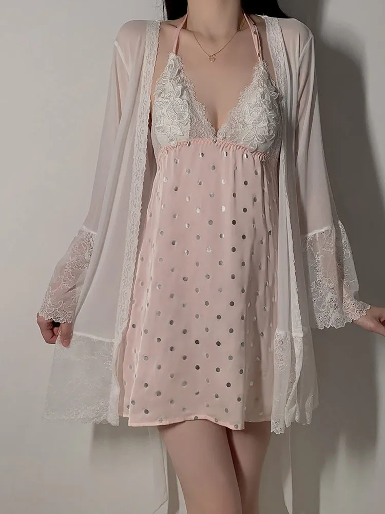Polka Dot Lace Halter Sexy Nightwear