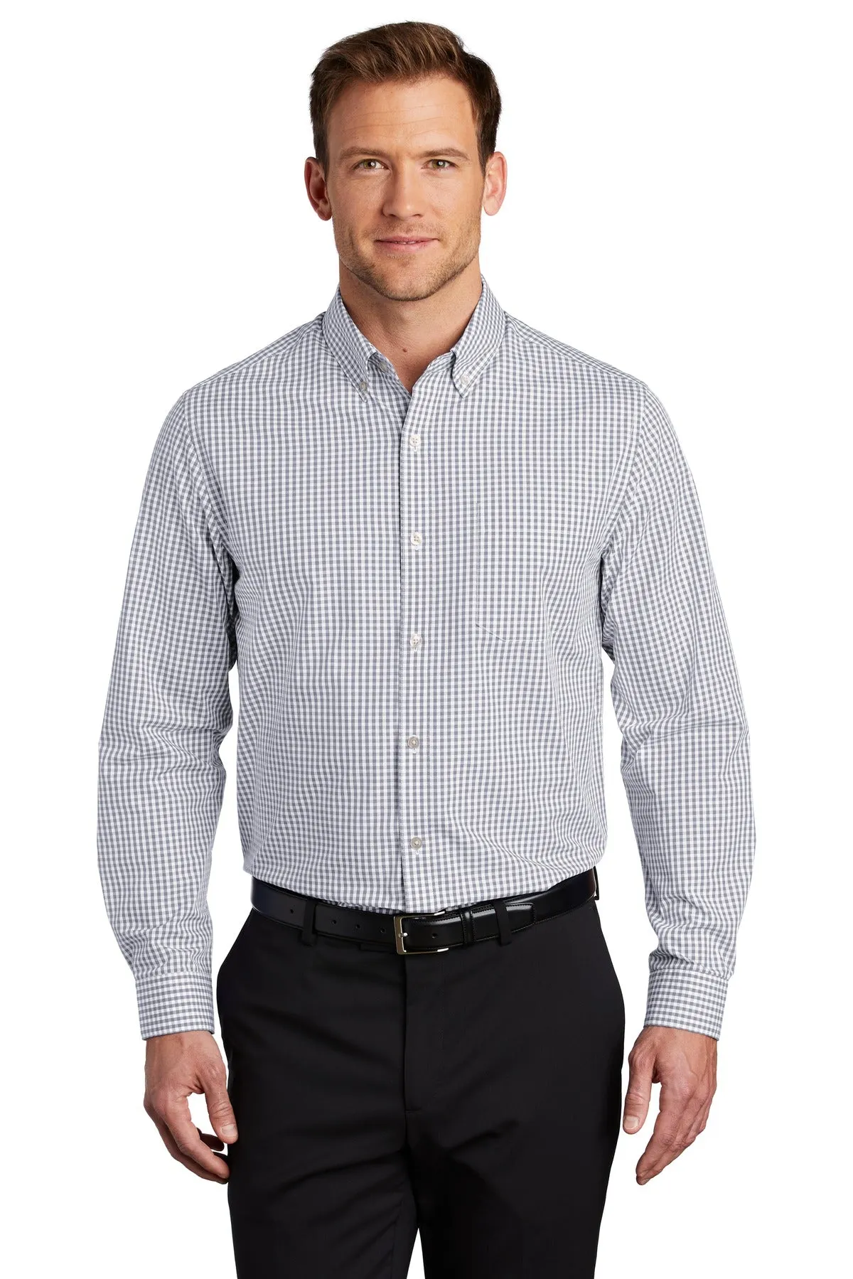 Port Authority  Broadcloth Gingham Easy Care Shirt W644 Gusty Grey/ White