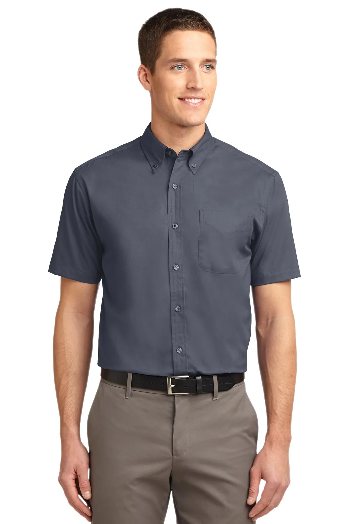 Port Authority Tall Short Sleeve Easy Care Shirt. TLS508 Steel Grey/ Light Stone Tall