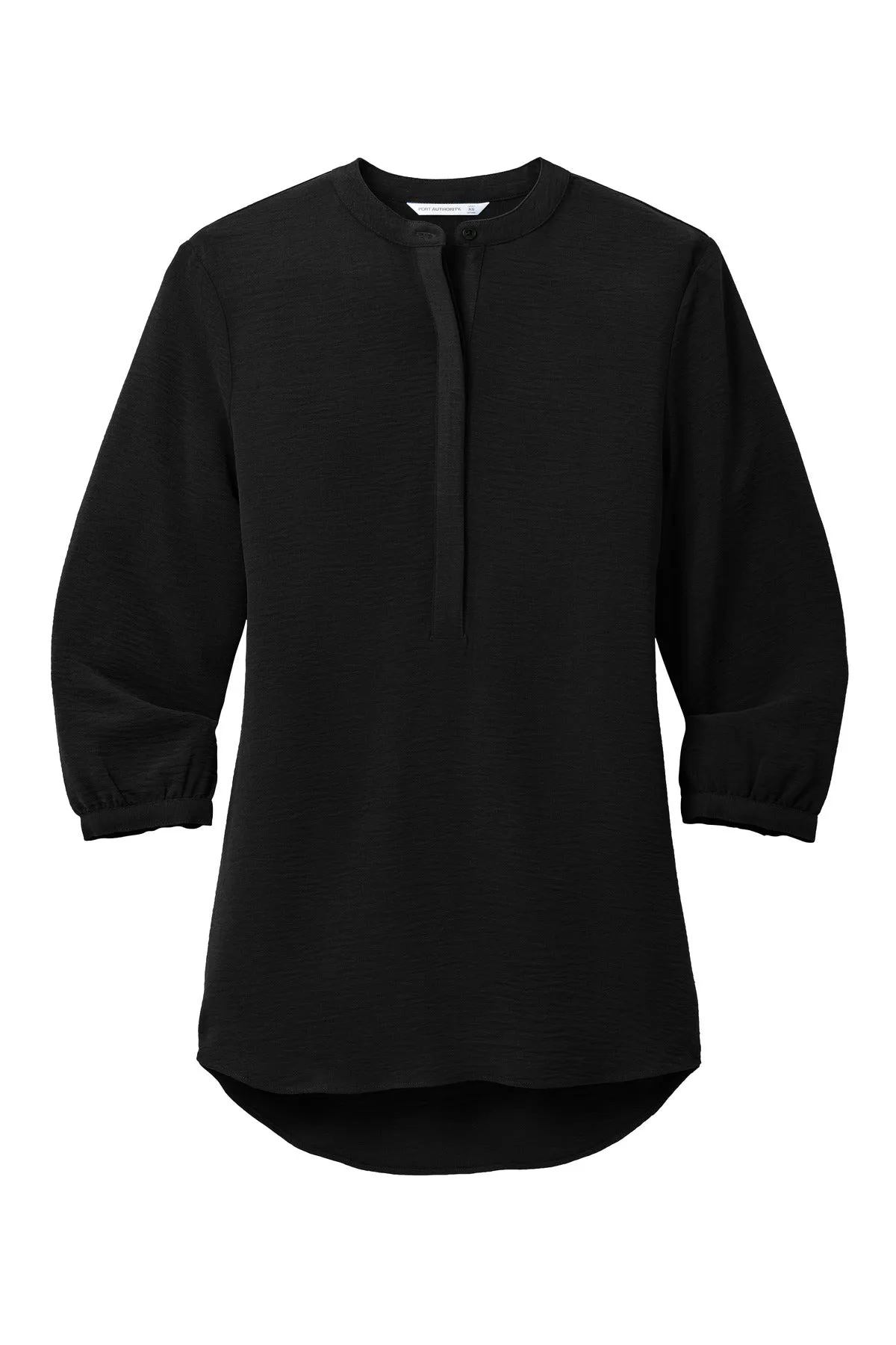 Port Authority Women's 3/4-Sleeve Textured Crepe Tunic LW713 Deep Black