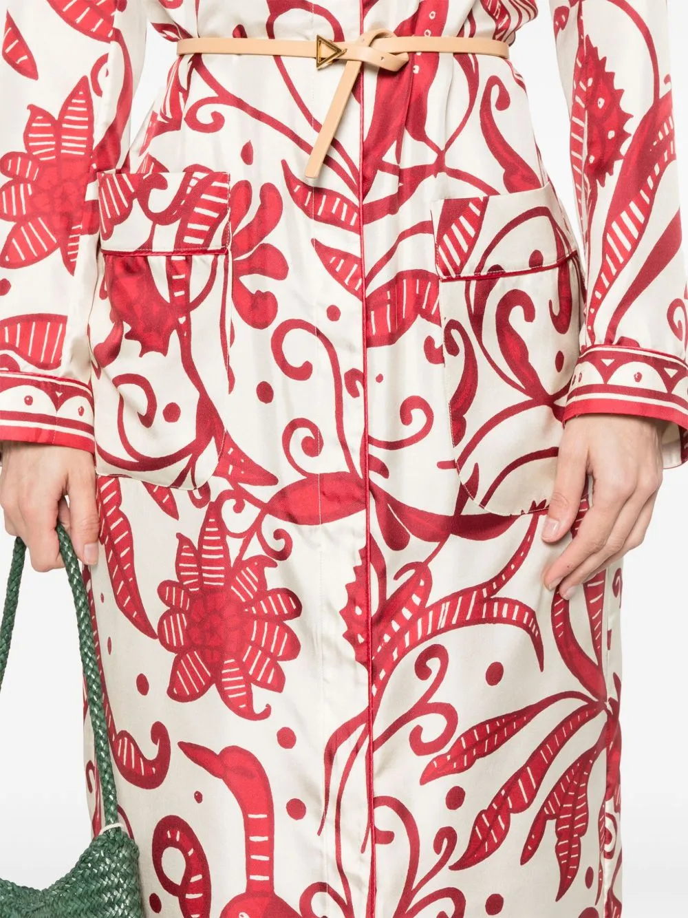 Printed silk long shirtdress