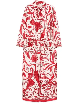 Printed silk long shirtdress
