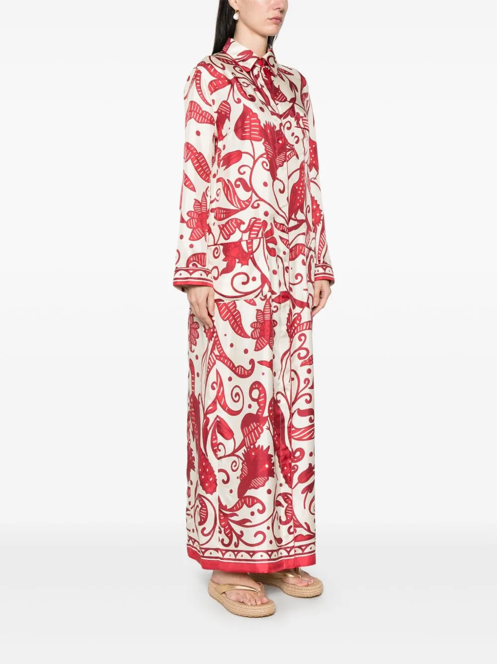 Printed silk long shirtdress