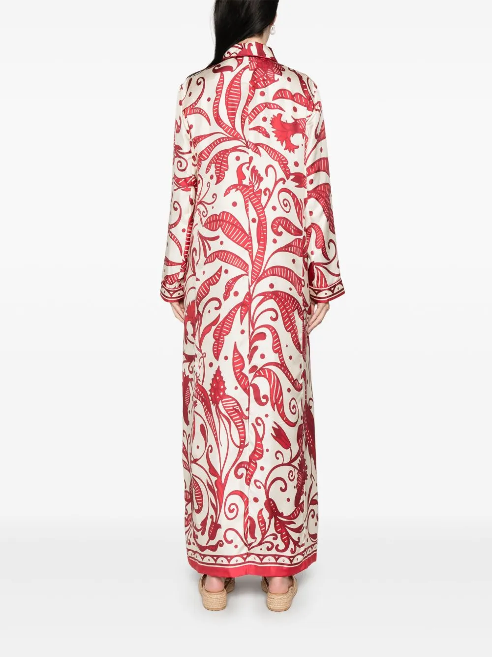 Printed silk long shirtdress