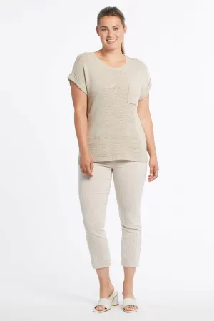 Pull-on Cuffed Capri - Sesame/White Stripe