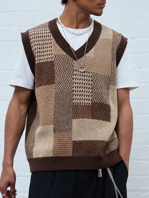 QA AthPrep Men's Colorblock V-Neck Sleeveless Casual Knit Vest