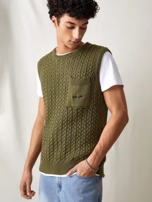 QA UrbanChill Men's Knitted Casual Loose Fit Drop Shoulder Sleeveless Sweater Vest