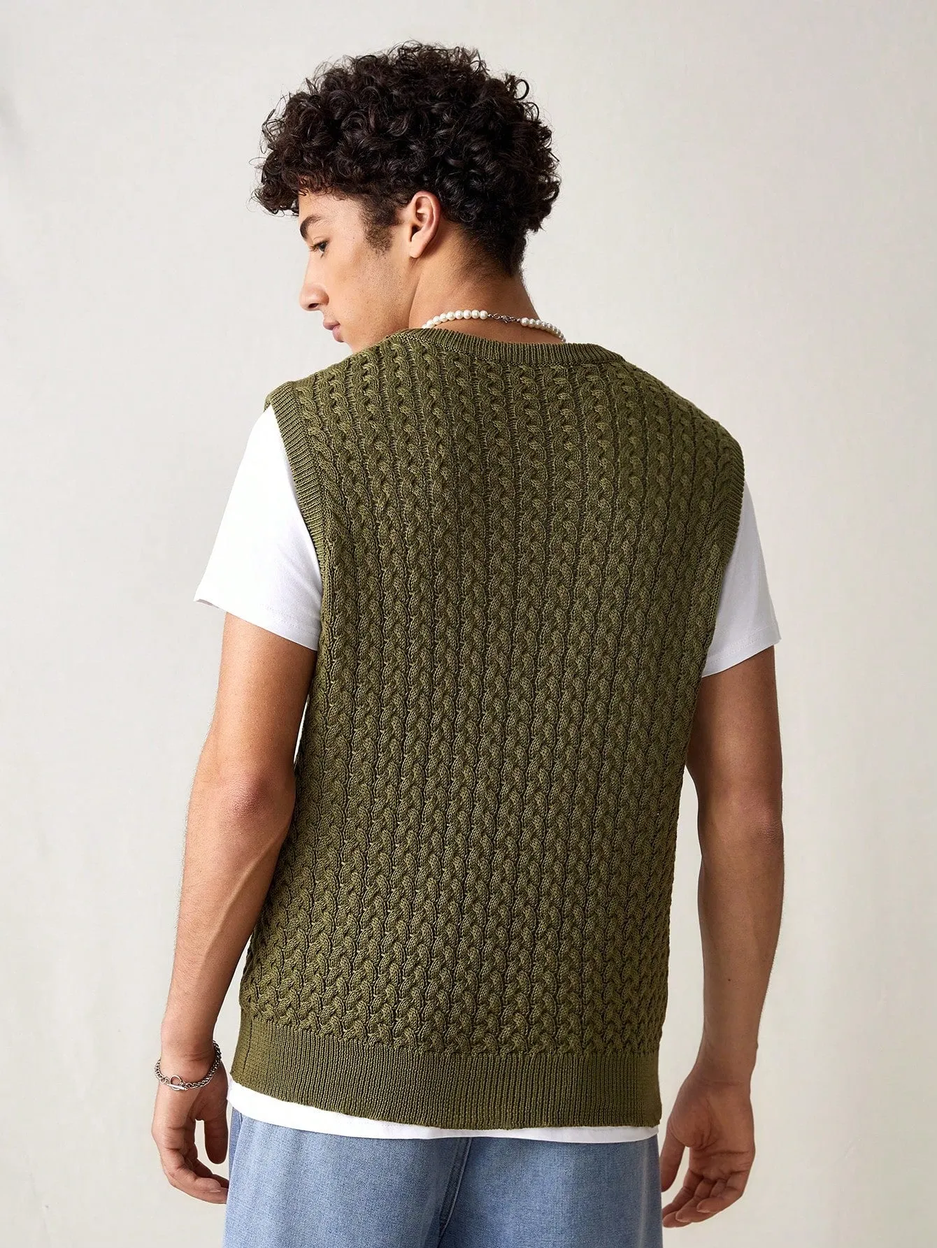 QA UrbanChill Men's Knitted Casual Loose Fit Drop Shoulder Sleeveless Sweater Vest