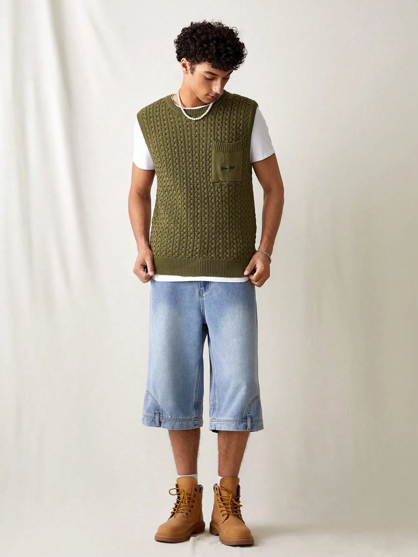 QA UrbanChill Men's Knitted Casual Loose Fit Drop Shoulder Sleeveless Sweater Vest