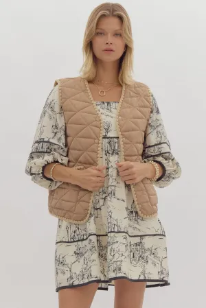 Quilted Button Up Vest {Light Camel}