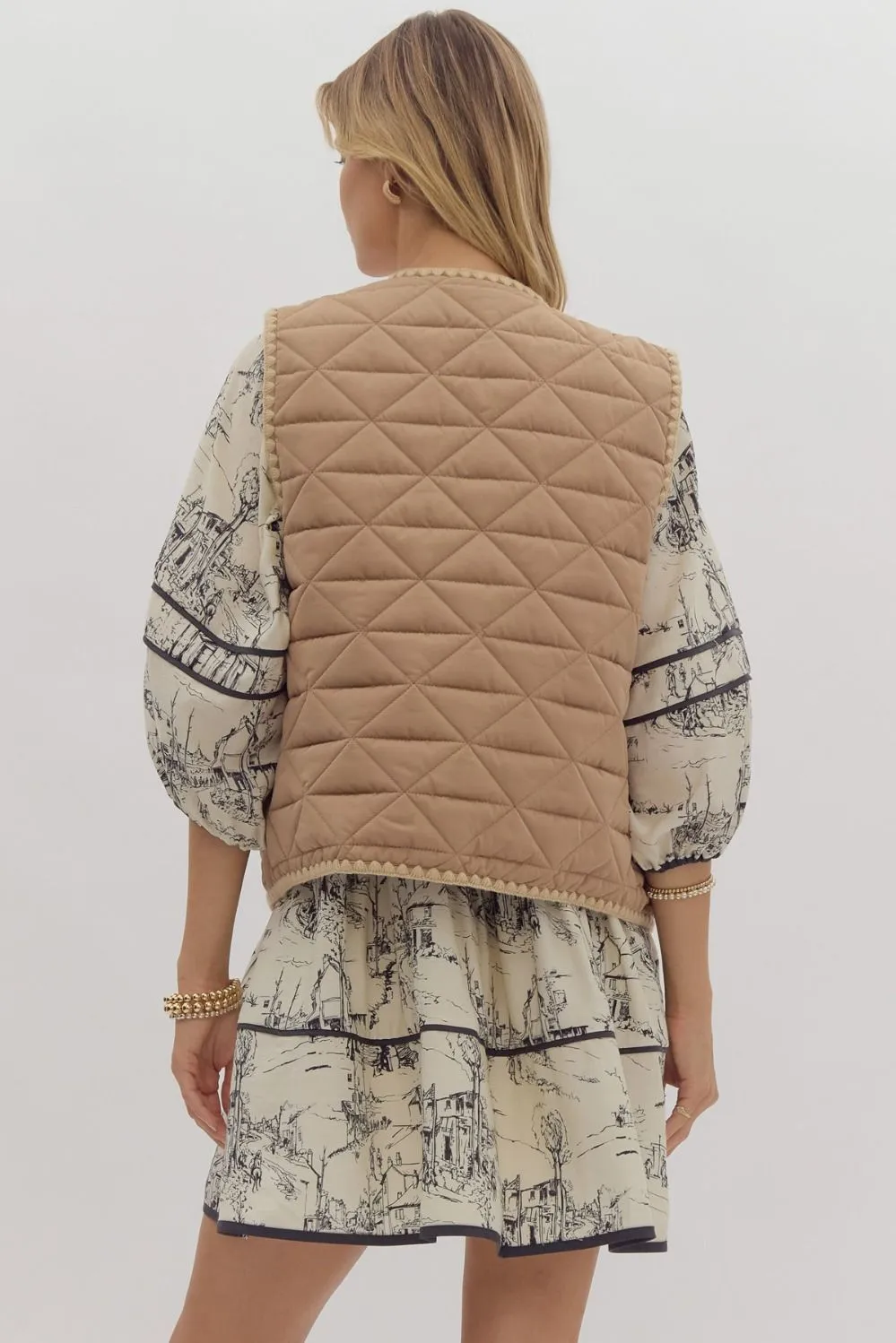 Quilted Button Up Vest {Light Camel}