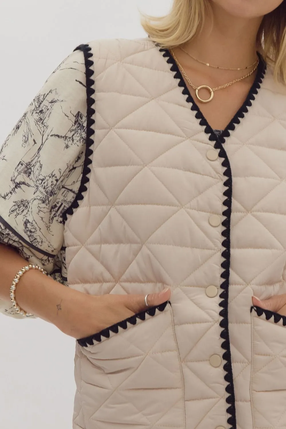 Quilted Button Up Vest {Sand}