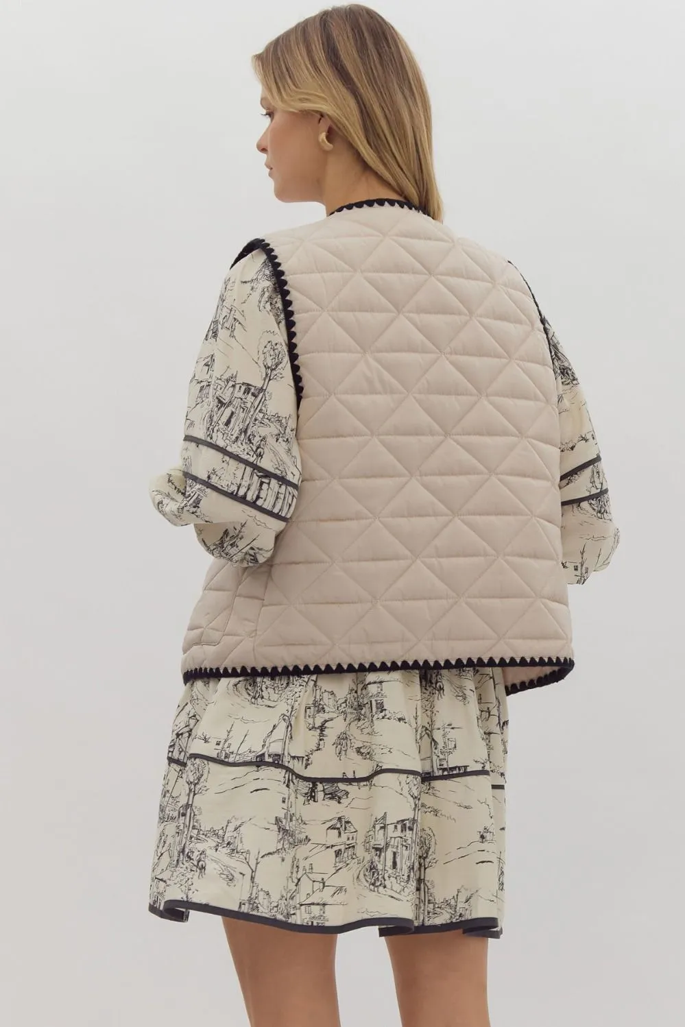 Quilted Button Up Vest {Sand}