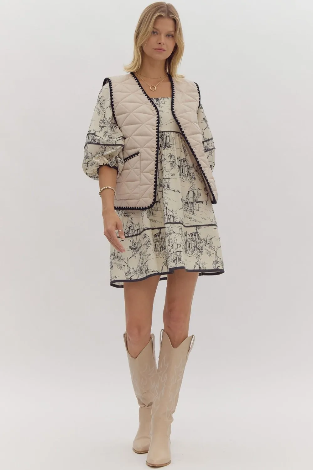 Quilted Button Up Vest {Sand}
