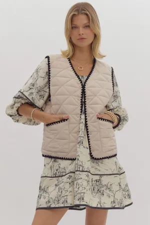 Quilted Button Up Vest {Sand}