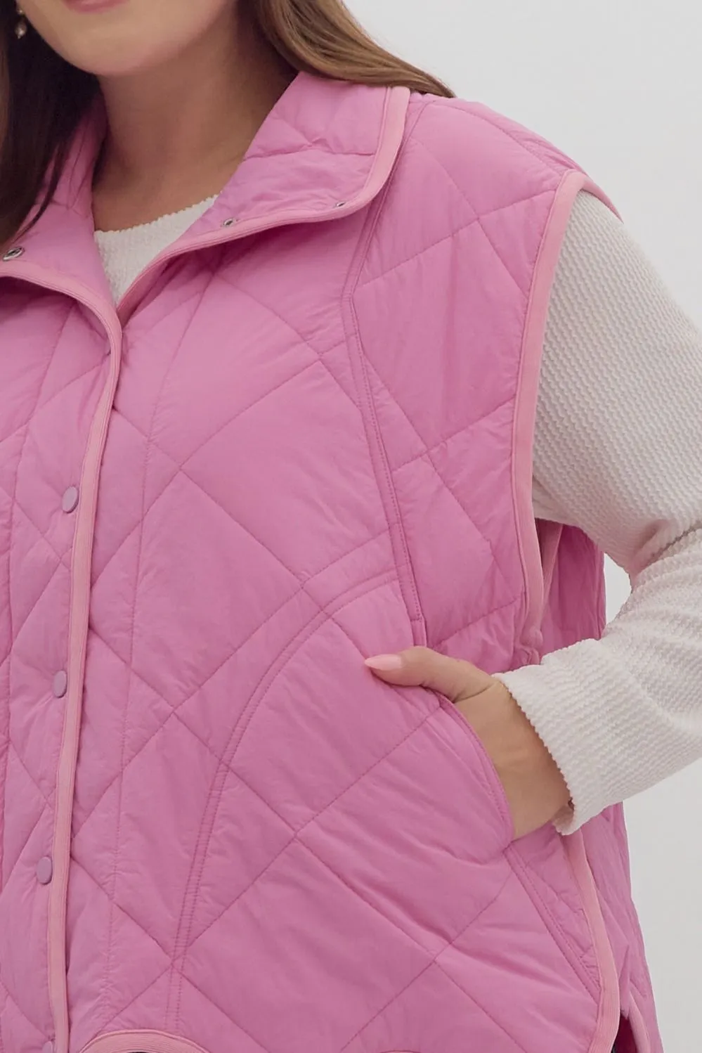 Quilted Snap Button Vest {Bubble Gum}