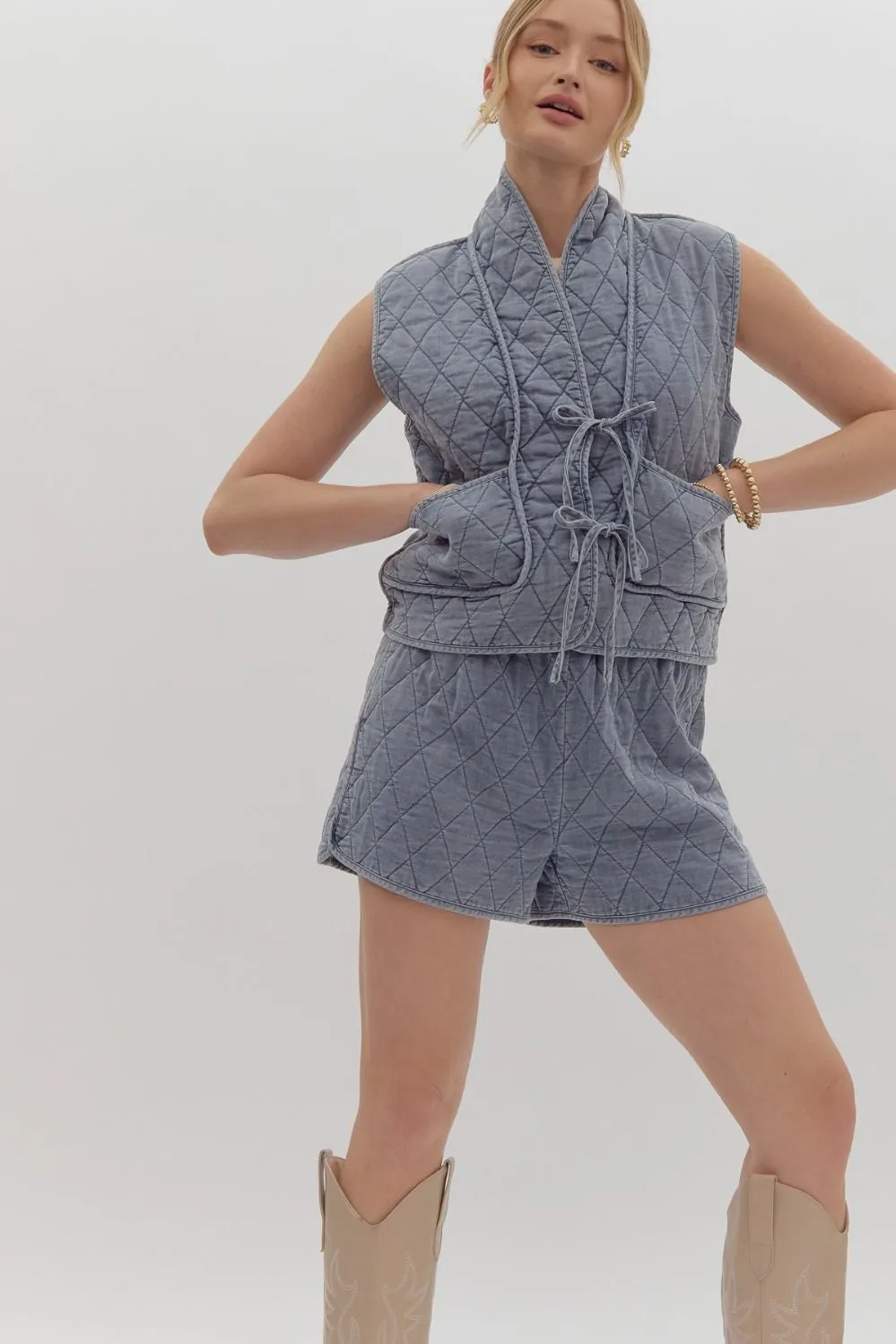 Quilted Tie Vest {Denim}