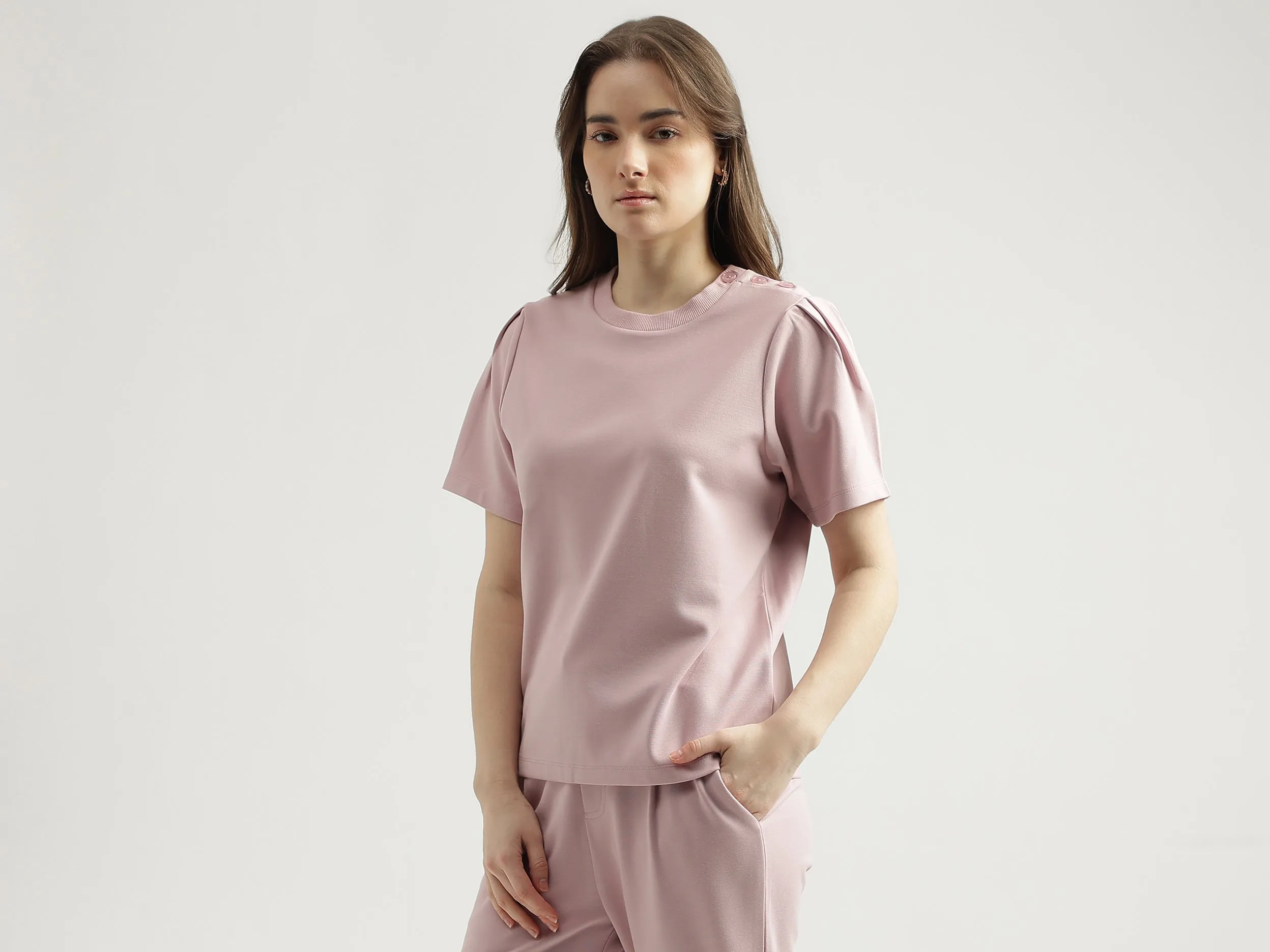 Regular Fit Round Neck Solid Women's Top