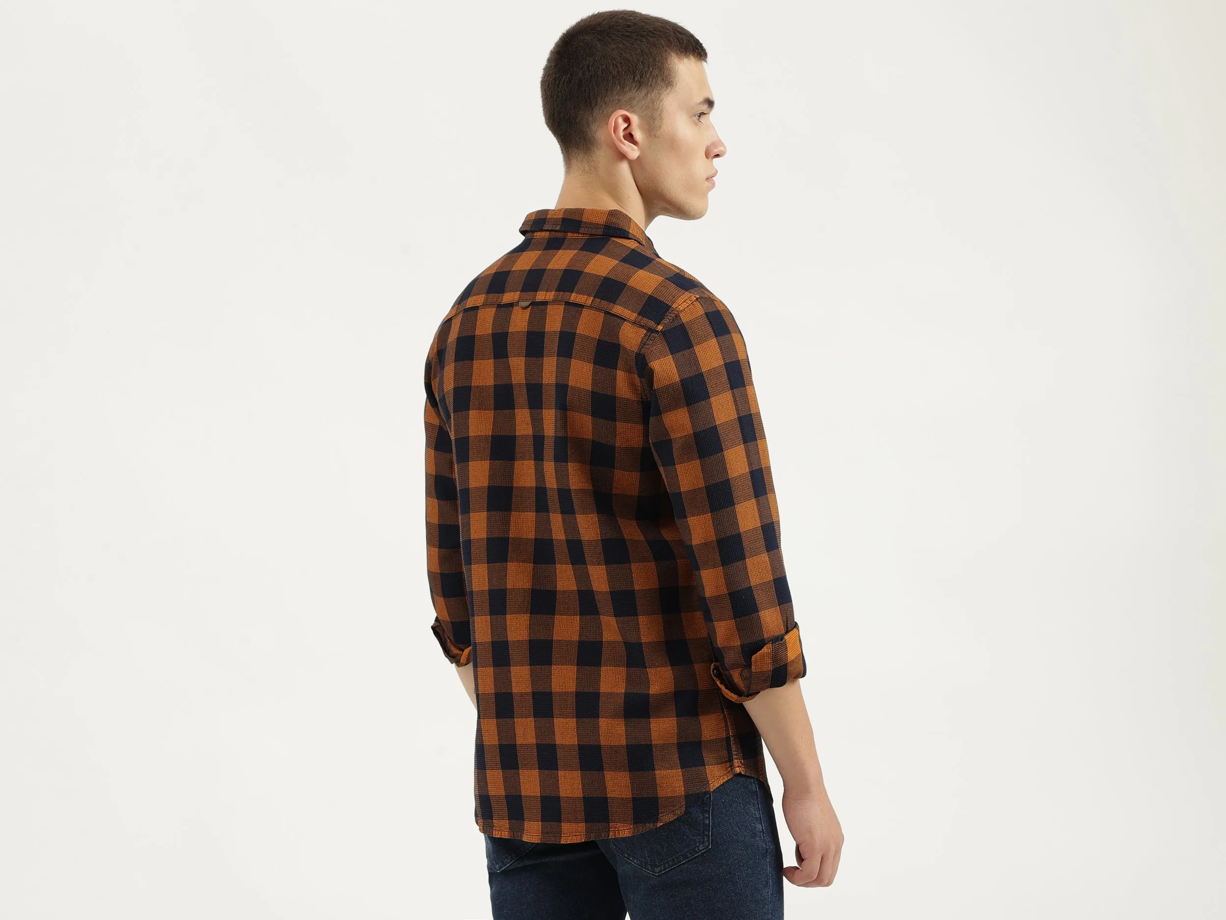 Regular Fit Spread Collar Checkered Shirts