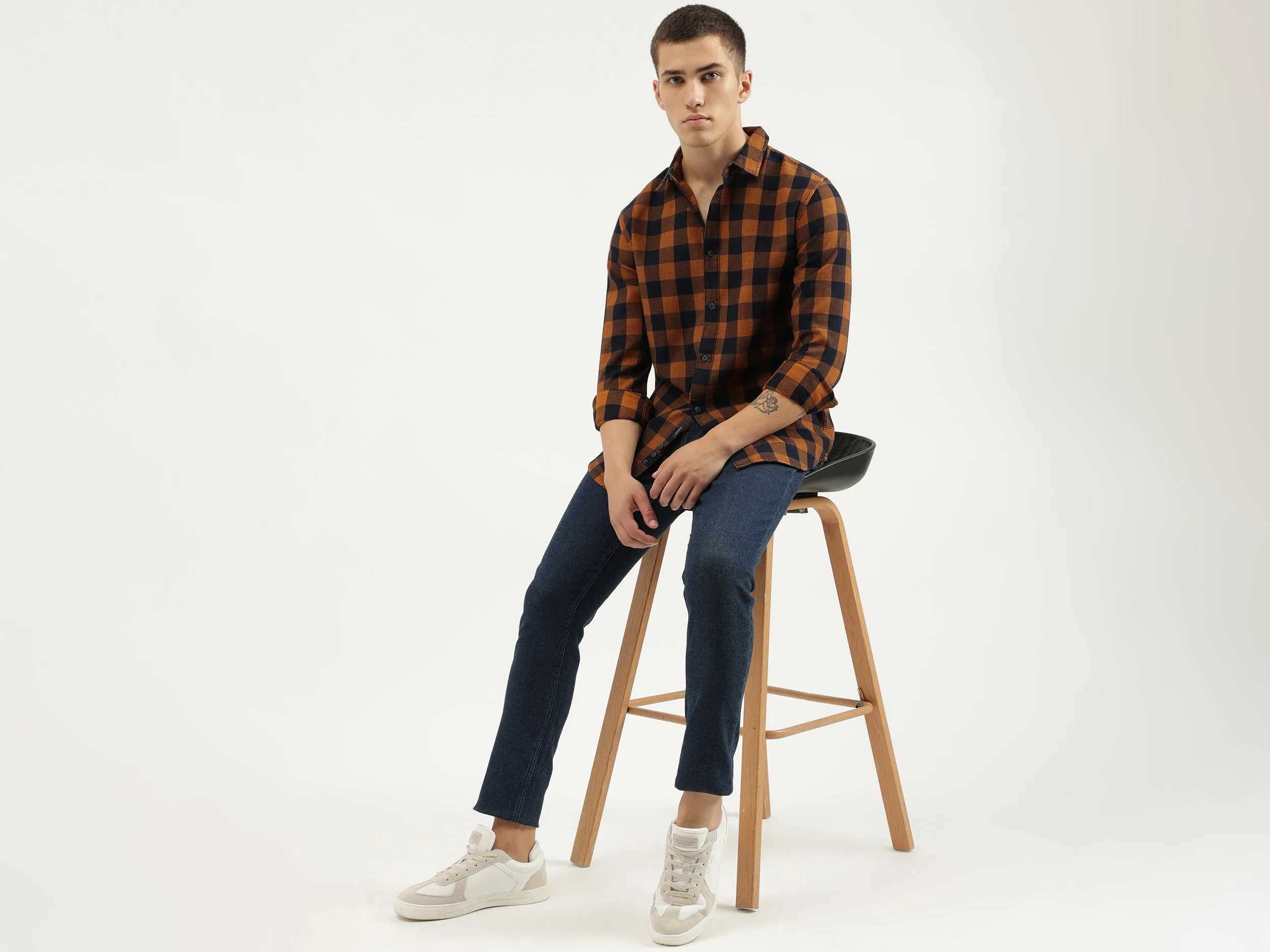 Regular Fit Spread Collar Checkered Shirts