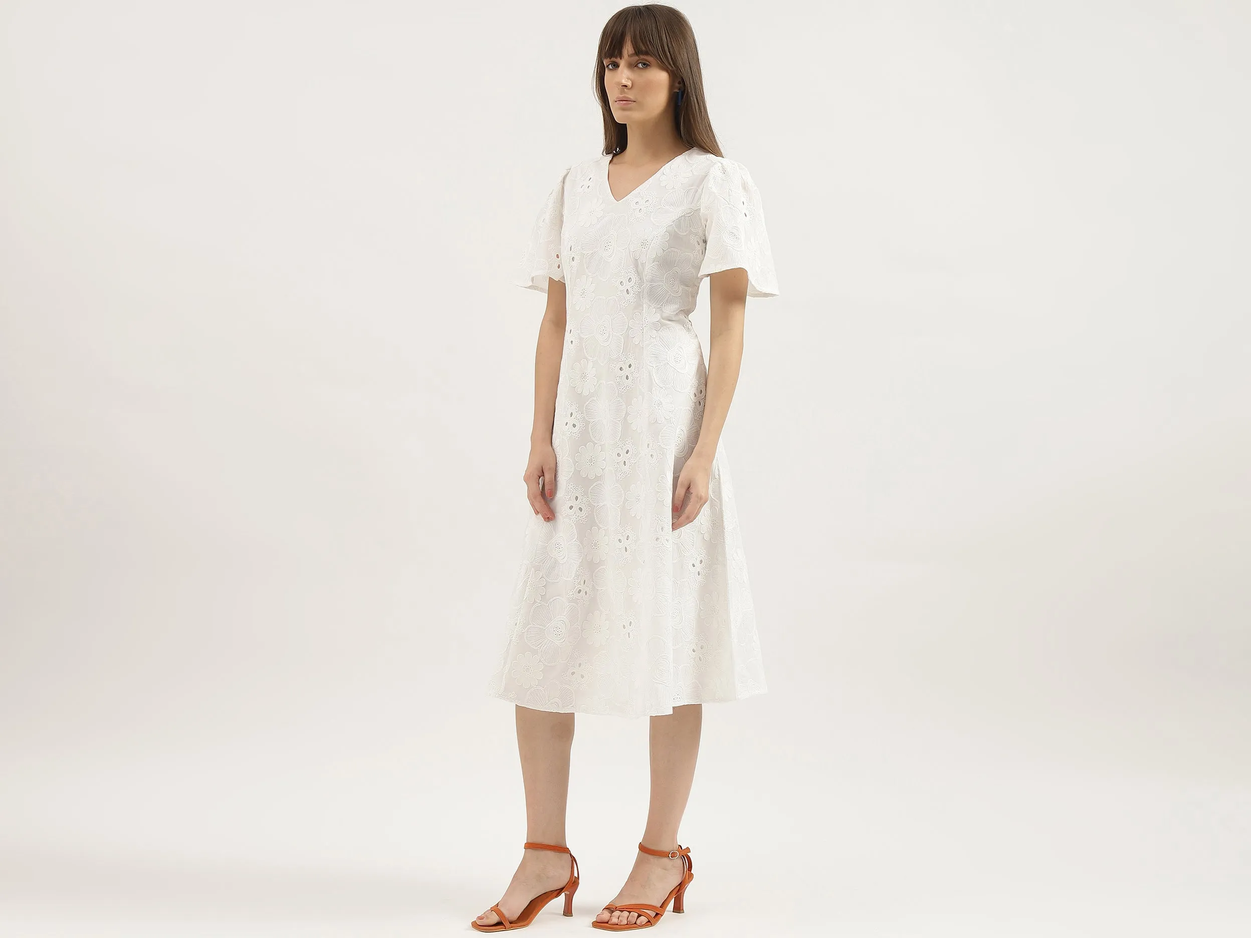 Regular Fit V-Neck Embroidered Dresses